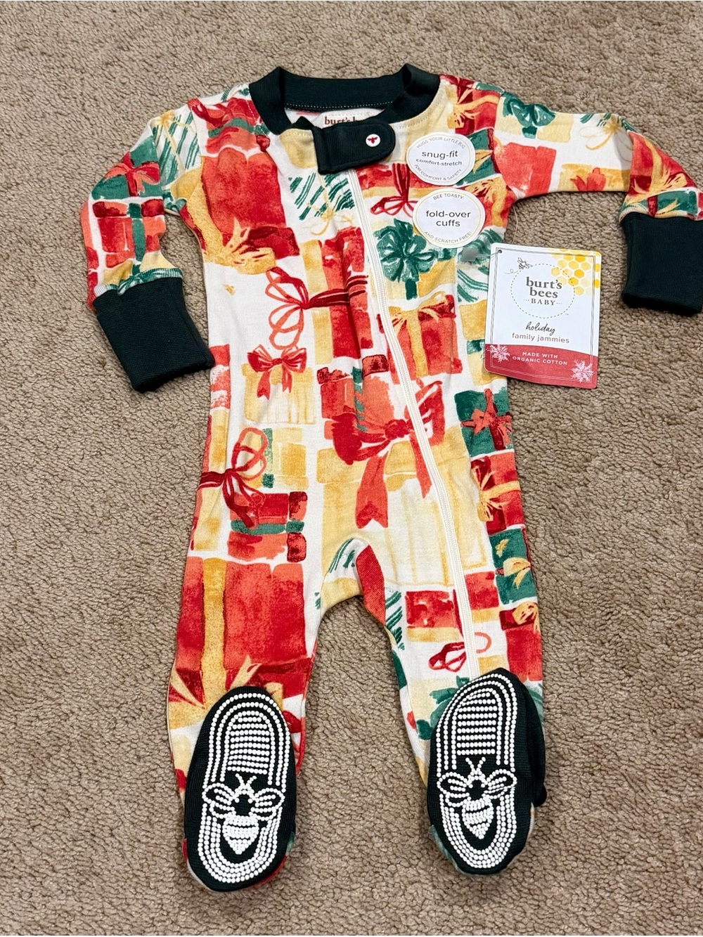 Burt's Bee Newborn Baby Red/White One Piece Holiday Family Jammies NWT